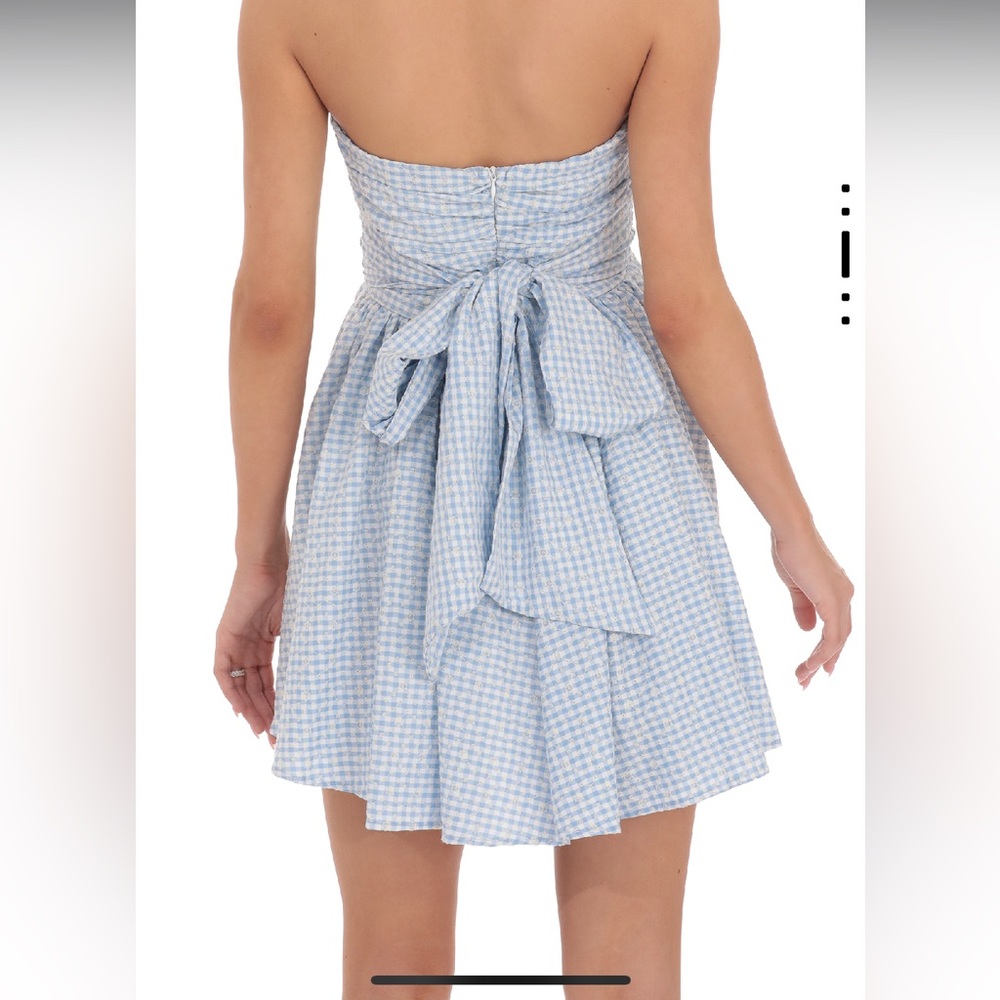 Blue Gingham printed Strapless Mini Dress - Picture 2 of 3